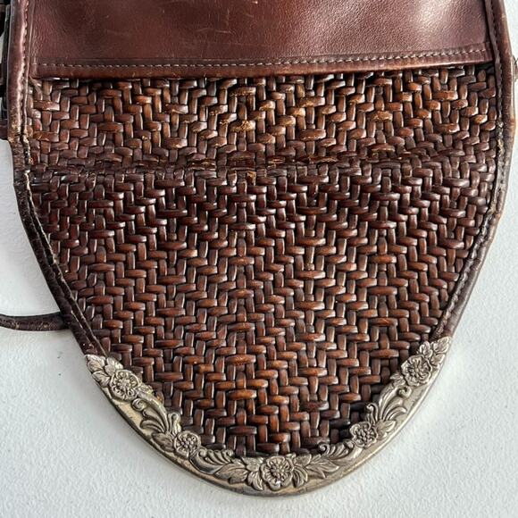 Brighton Crossbody Bag Woven Croc Embossed Brown Leather Metal Detail on Flap - Picture 7 of 16